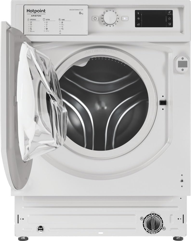 Hotpoint - BIWMHG81485EU Lave-linge Hublot Encastrable - Capacité 8kg - Chargement Frontal, 1400 tr/min - Programme Anti-tache 100, Départ Différé 1-24h - Classe Énergétique B - Blanc