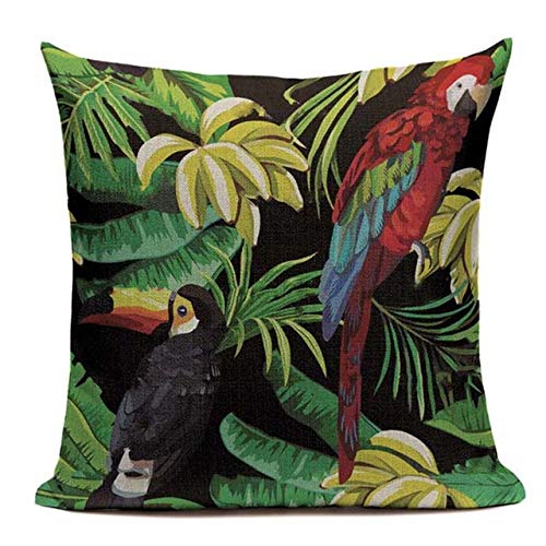 J.T.Hatched Tropical Canvas Parrot & Toucan Cushion Cover, Botanical, Palm Leaves