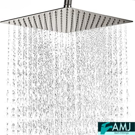 Image of AMJ Mirror Stainless Steel 304 Square Ultra Slim High Pressure Rainfall Shower Head for Bathroom Without Arm (6X6 (6INCH))