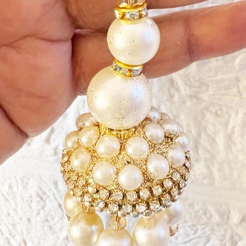 Image of Adikala Craft Store Handmade Ethnic Latkan Tassel Set of 2 for Saree Pallu, Blouse, Suits, Dupatta, Lehenga Decor | Ethnic Saree Pallu, Blouse, Suit, Dupatta & Lehenga Decoration (White Glitter D1)
