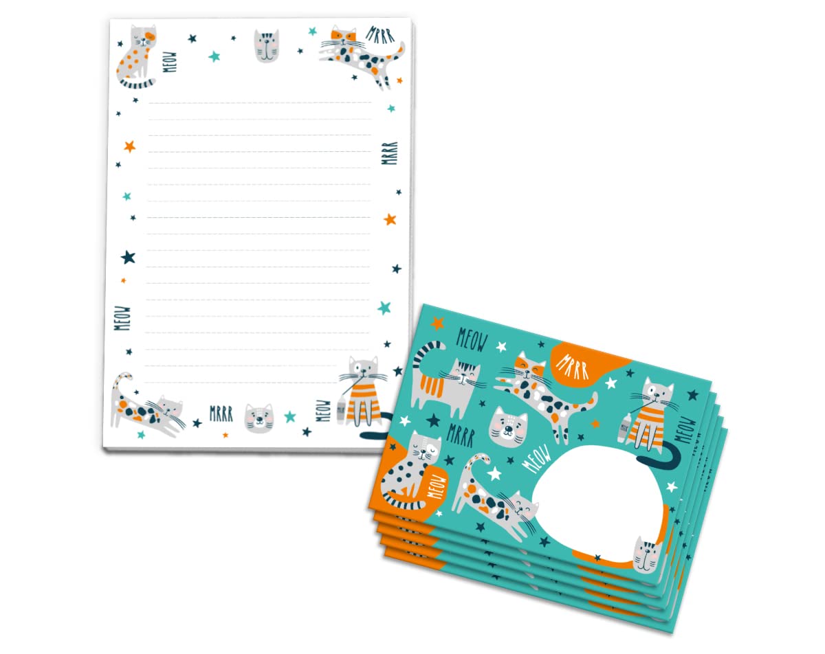 Papier à Lettres Enfant - Bloc A5 25 Feuilles + 15 Enveloppes - Motif Chat - Fabriqué En Allemagne