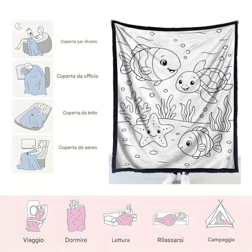 Couverture à colorier animaux marins pour cocooning sur le canapé