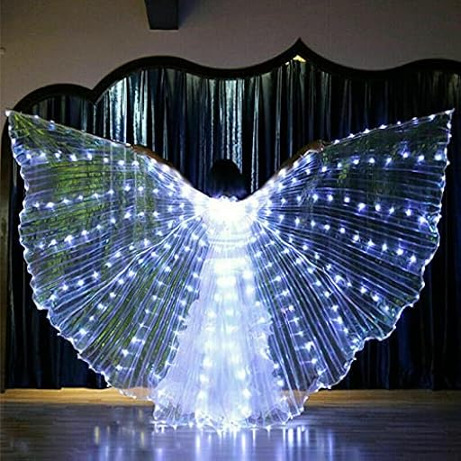 POHOVE LED Isis Wings, 360 grados brillan con luz para danza del vientre, alas LED de danza del vientre con palos telescópicos para festivales de escenario y fiesta (blanco) | Ya disponible en tu tienda friki favorita! En mundofriki.es!