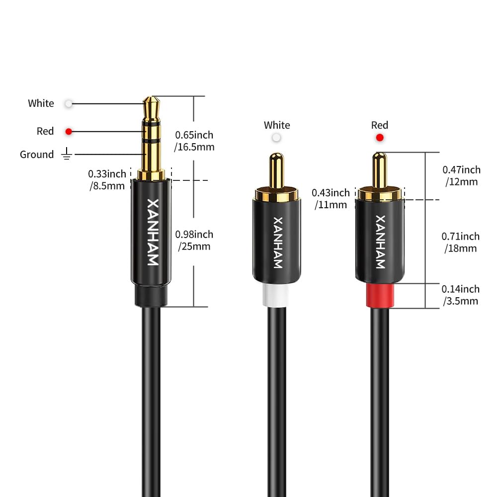 Adapterkabel, 3,5 mm auf 2 Cinch-Stecker, 5 m, Aux TRS 1/8 Zoll Klinke auf 2 Cinch-Stecker auf Stecker, Y-Splitterkabel für HiFi-System, Telefon, Lautsprecher, MP6, Tablet, HDTV