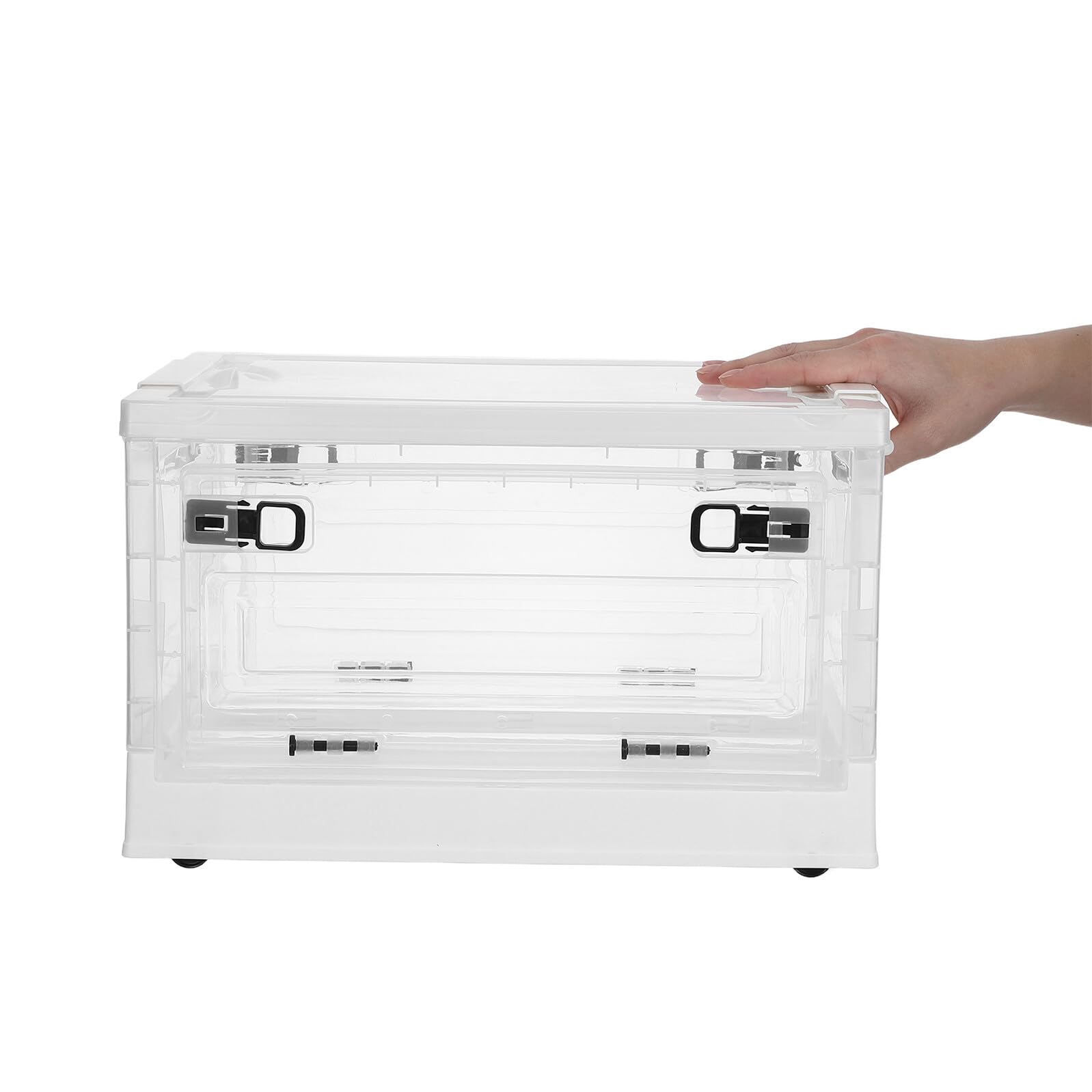 Garneck Stapelbare Faltbare Aufbewahrungsbox mit Rollen 29 Liter Transparente Kunststoffbox mit Deckel für Schlafzimmer Büro Studentenwohnheim