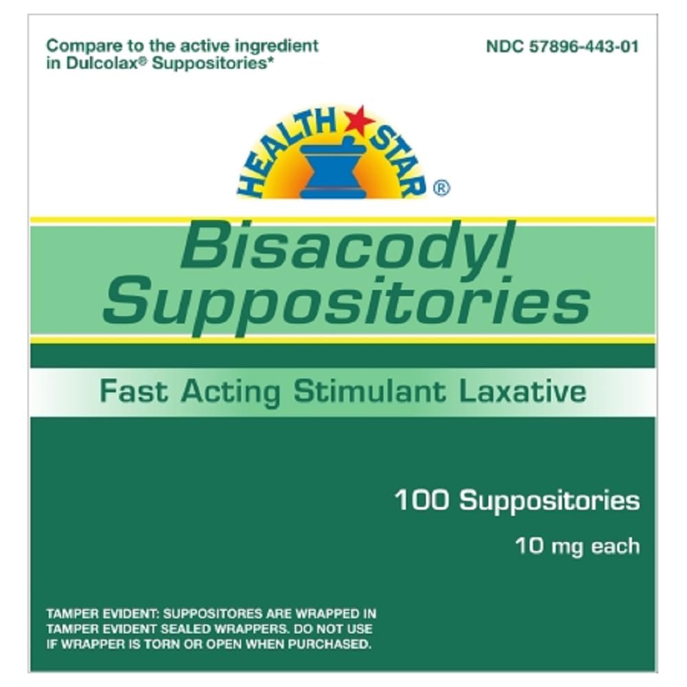 Health Star Bisacodyl Suppositories 10mg, Fast-Acting Laxative for Constipation Relief Rectal Suppository for Adults- Stool Softener Medicated Suppositories- Daily Stimulant Laxative (100 Count)