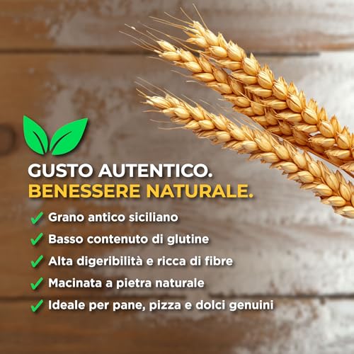 RACILIA Feines Semola Mehl Bio Vollkornmehl aus Sonnenverwöhntem Sizilien - Wertvoller Timilia Urweizen, schonend traditionell gemahlen - Semola Hartweizengrieß 1kg