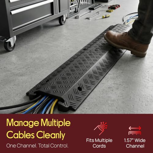 Protector de cable rampa de caucho Pyle de 40 pulgadas - Cubierta para cables pesados para extensión y mangueras, capacidad de carga 11,000 lbs, uso interior/exterior (Paquete de 2) miniatura 6