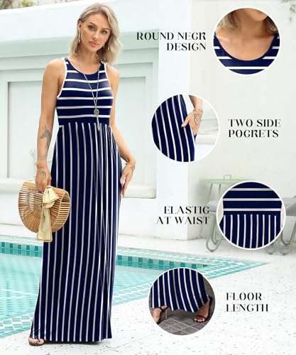 Image of EUOVMY Women's Sleeveless Dress Casual Plain Loose Summer Long Maxi Dresses with Pockets