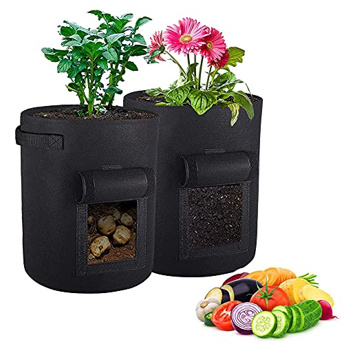 Lot de 2 sacs de culture pour pommes de terre - En feutre - Avec poignées et rabat d'accès - Pour légumes, tomates, carottes, oignons, fruits, plantes - Noir Cover