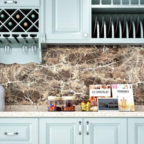 Image of Self Adhesive Decorative Peel Stick Waterproof Marble Wallpaper Wall Decor Removable Wall Paper for Living Room Hall Decoration PVC Vinyl DIY Contact Paper 45x304 CM (Brown Marble)