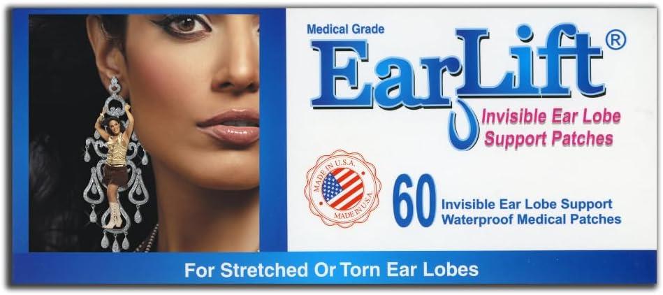 - USA - Invisible Ear Lobe Support Waterproof Medical Patches in ZipLock Pouch - 60 Patches