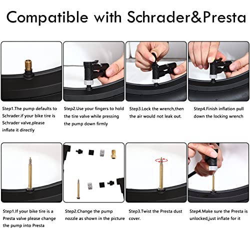 Nauflex Mini bomba de bicicleta com medidor de pressão, alta pressão de 120 PSI, bomba de bicicleta