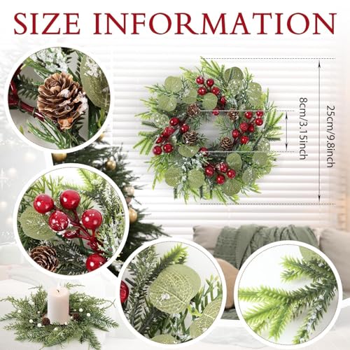 Image of 4 PCS Fall Halloween Christmas Wreath Candle Rings Wreaths Mini Wreath Holder Table Centerpiece Cabinets Wreaths for Thanksgiving Farmhouse Autumn Party Home Window Chair Wall Indoor Decorations