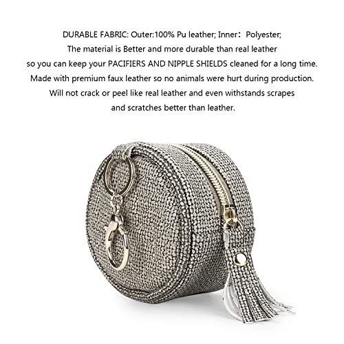 Image of Pacifier Case Bag - Leather Pacifier Holder with Clip for Diaper Bag Stroller Purse Charm, Holds 2 Pacifiers Outdoor Travel (Weave Dark Grey)