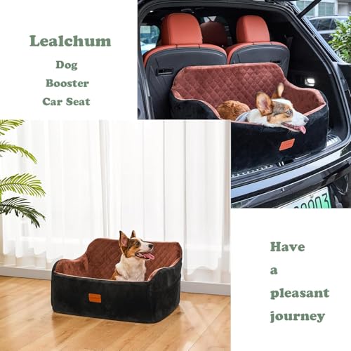 Lealchum Haustier-Autositz für große Hunde, weicher Stoff, Haustier-Reisebett-Füllung, Memory-Schaum, Zwei Sicherheitsleinen zum Anklippen, Autositz für Hunde (Black/Red, Large)