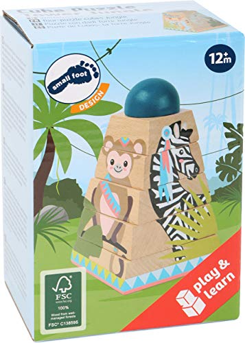 Small Foot 11090 Cubo Puzzle Tower "Jungle" In Legno, Con 4 Motivi Animali E 5 Elementi Rotanti, Da 12 Mesi. - 5