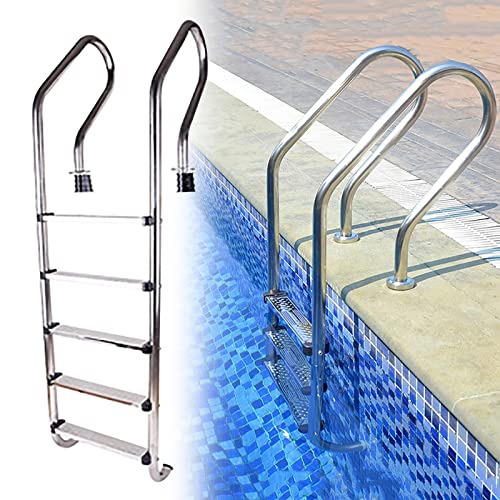 Escalera para piscina con barandal de acero inoxidable 5 peldaños antideslizante miniatura 1