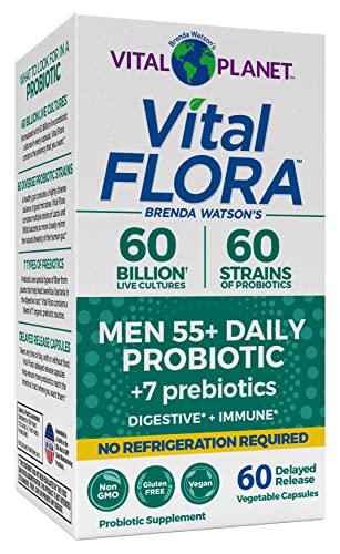 Vital Planet - Vital Flora Men 55+ Daily Shelf Stable Probiotic 60 Billion Cultures And 60 Strains, Immune And Digestive Support Probiotics For Men With Organic Prebiotics, 60 Capsules #TOP19