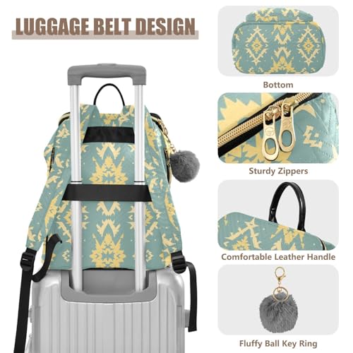 KLL Teal and Yellow Tribal Pattern Women Backpack Premium Casual Ladies Shoulder Bag for Yoga Sports Travel4