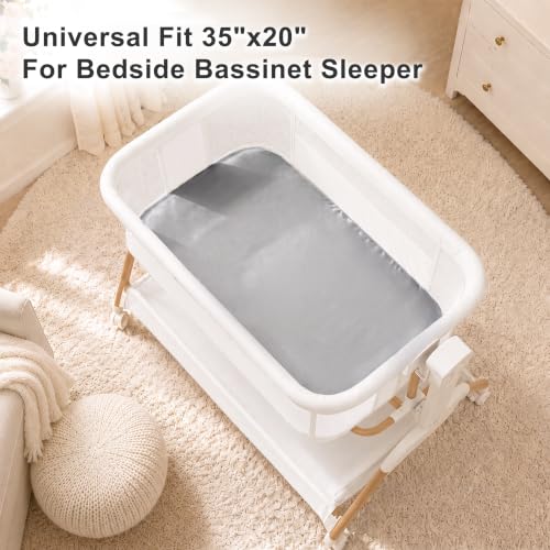 Image of 2 Pack Satin Bedside Bassinet Sheet, Great for Baby Hair, Soft Silk Feeling Sheet for Rectangle Cradle Bassinet Mattress Pad, for Boys Girls Gift Newborn and Infant(White & Gray)