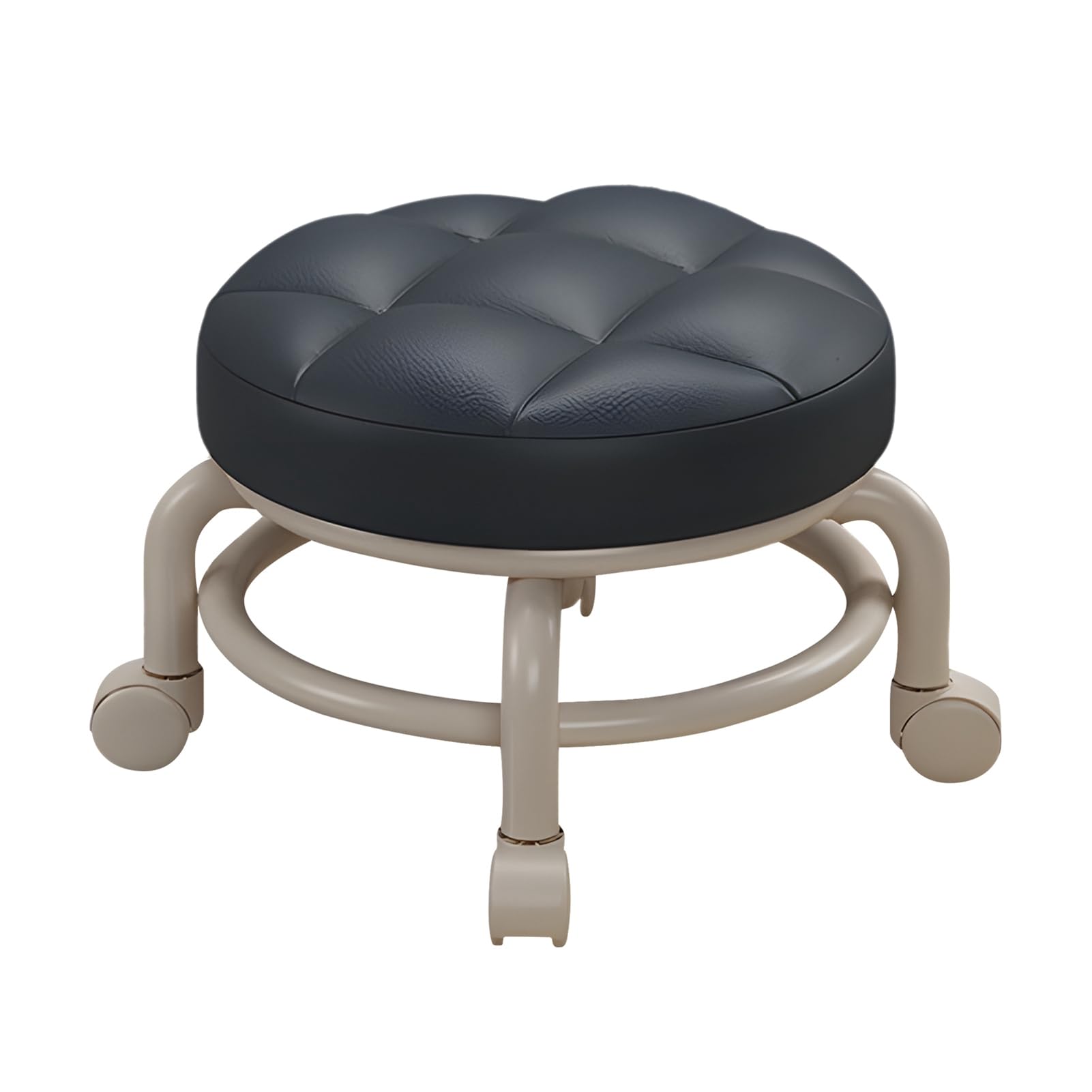 ZJchao Tabourets Bas à roulettes Universels Pivotants à 360° en Cuir, Siège Rond à roulettes, pour la Maison, Le Bureau, Le Garage, L'atelier, Le Fitness (Black)