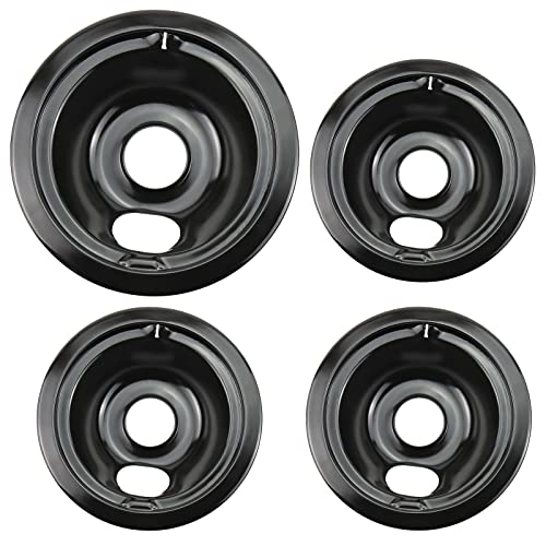 WB31M19 WB31M20 Porcelain Drip Pans by Blutoget - Compatible for GE Hotpoint Range Cooktop -Includes 3 6-Inch and 1 8-Inch Pans -4 Pack (Black Porcelain)- Stove Drip Pans for 3 Small Burners & 1 Large