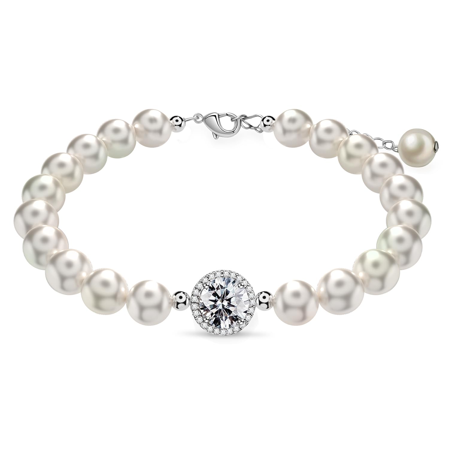 FEIKFEIZ Moissanit-Perlenarmband, 2CT laborgezüchteter Moissanit-Diamant, 18K vergoldet, verstellbares Armband aus Süßwasserperlen.