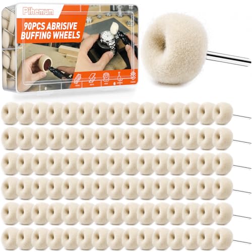 Image of 90-Piece Abrasive Buffing & Polishing Wheel Set - 1 /8 inch Shank, 1 inch (25mm) 80-800 Grit, 15 Wool Felt Buffing Wheels, Rotary Tool Polishing Kit for Metal, Jewelry, Wood, Glass
