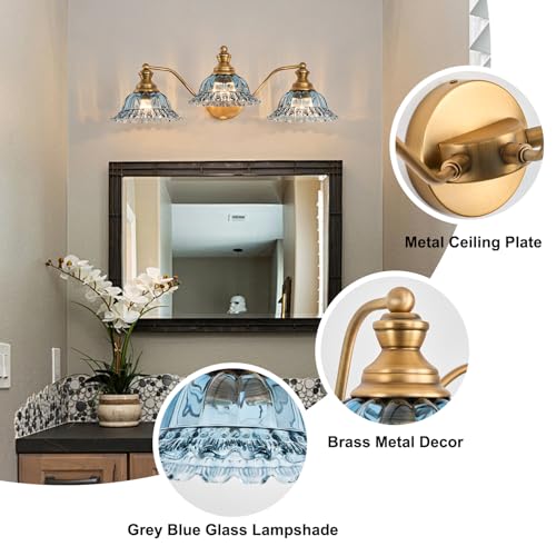 Image of XIEDUN Brass Grey Blue 3 Light Vanity Light