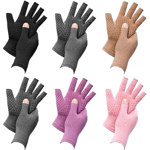 6 Pairs Arthritis Compression Gloves for Women Men Fingerless Hand Compression Gloves for Arthritis Pain Relief, Typing, Driving and Work Cover
