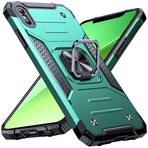 Image of Anqrp Heavy Duty Case for iPhone X /XS Case with Enhanced Ring Holder Grip Stand, Military Grade Shockproof Rugged Drop Protective Silicone Hard Slim iPhone X /XS Phone Case Cover,Forest Green