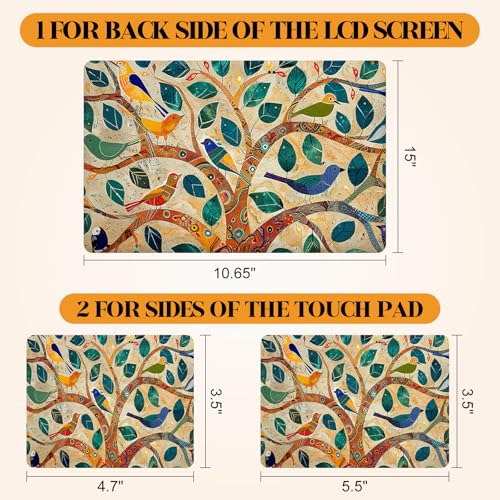 Image of 12.1 13 13.3 14 15.4 15.6 Inches Laptop Skin Sticker Decal Universal Netbook Skin Sticker Reusable Notebook Art Decal Protector Cover, Colorful Tree Bird