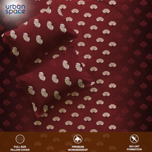 Image of Urban Space Serene 300TC 100% Cotton King Size Bedsheet, Panel Design Super Soft Bed Sheet for King Size Bed, King bedsheet with 2 Pillow Covers (108 inch x 108 inch, Midnight Lotus Deep Maroon)