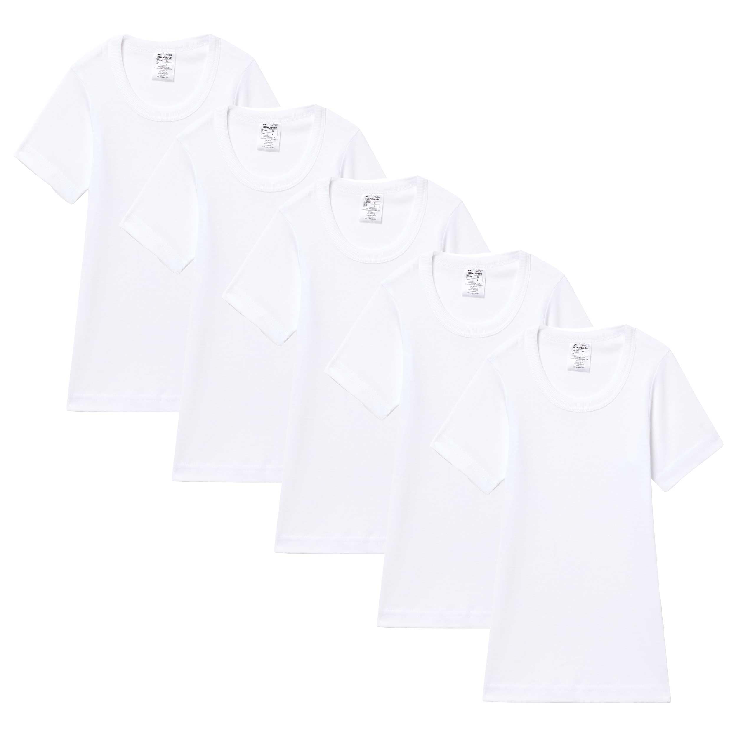 Abanderado Pack Camisetas Manga Corta Cuello Redondo Junior Algodón 100% X5 | Pack Camisetas Cuello Redondo, Manga Corta Clásica Para Niño, Suave, Lisa, Tejido Canalé