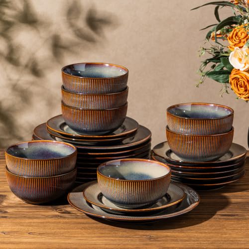 Image of TheTerra Ceramic Dinnerware Set for 8, 24-Piece Plates and Bowls Set | Lightweight Porcelain Dish Set, Scratch Resistant, Oven & Microwave & Dishwasher Safe, Cocoa Mocha