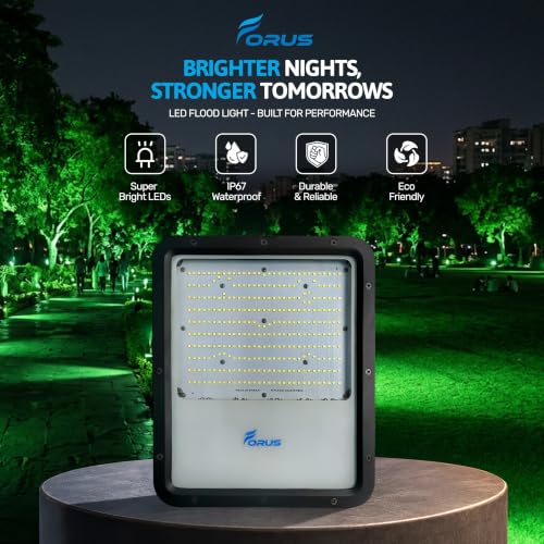 Image of Forus 250W LED Flood Light IP67 Waterproof, Green Outdoor Decorative Floodlight for Garden Decor, Landscape, Parking, Warehouse, High Mast Security Light with 4 Year Warranty