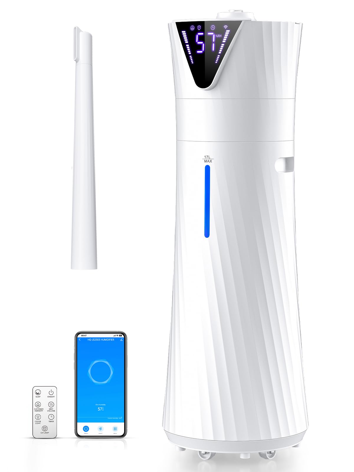 MONISEN 17L/4.5Gal Humidifier Large Room, Smart Quiet Ultrasonic Cool Mist Humidifiers for Bedroom, Covers 2000ft², 56H Runtime, 24H Timer, 3 Mist