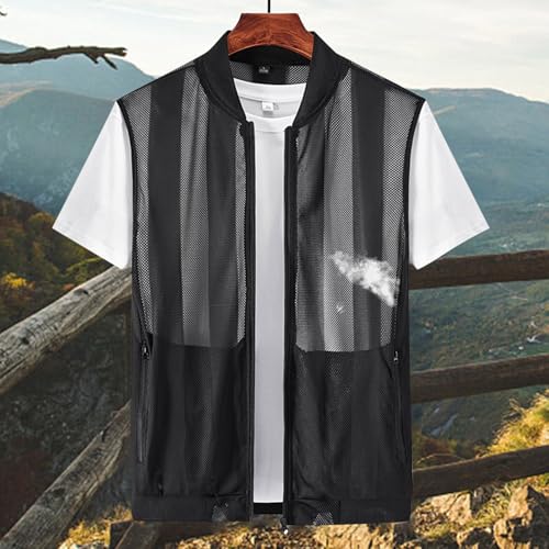 Men Summer Sleeveless Sun Protection Jackets Casual Lightweight Breathable Mesh Zipper Cycling Vest for Hiking Golf4