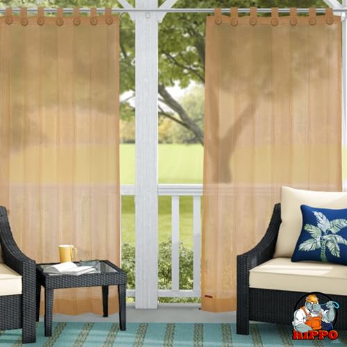 Image of HIPPO High Density Polyethylene 150 GSM Outdoor Loop Curtains Sun Blocking, UV Protection, Light-Filtering Balcony Curtain (Beige, 3FTX8FT, 1PC)
