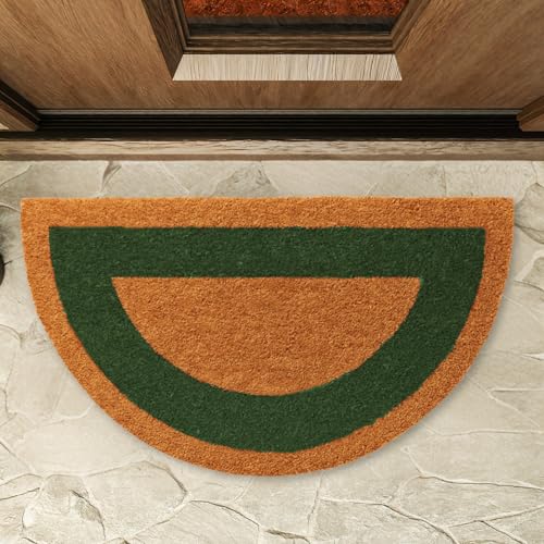 Felpudo de Coco, Alfombra de Entrada de casa, Felpudo ecológico de Fibra de Coco, Alfombrilla de Entrada, Tapete de Bienvenida, 100% Coco, Naturales sostenibles Cenefa Verde, Semicircular, 55 x 30 cm