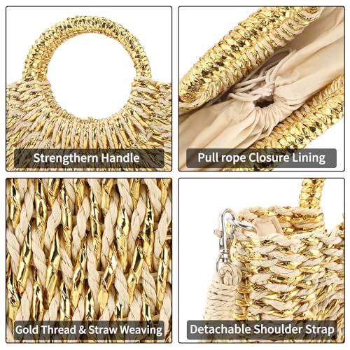 Image of Rattan Handmade Straw Tote Handbag Beach Shoulder Bag Summer Beach Rattan Bag Straw Bag