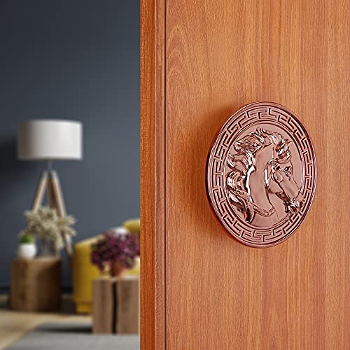 Image of LAPO Horse Main Door Handle, Door Handles for Main Door, Wooden & Glass Door Pull Handle, Door Hardware (4 inches, Round Diameter 5 inch-Pack of 1) Rose Gold Finish | 3 Years Warranty