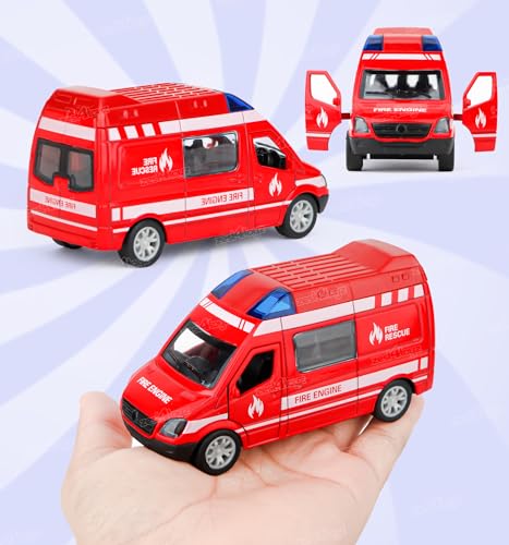 Image of Zest 4 Toyz Diecast Car for Kids Pull Back Toy Car Fire Rescue Vehicle Mini Ambulance Van with Openable Doors Vehicle Metal Car Toy Car for Boys & Girls - Pack of 1 (Random Color)