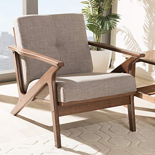 Baxton Studio Bianca Mid-Century Modern Walnut Wood Light Grey Fabric Tufted Lounge Chair Mid-Century/Light Grey/Walnut Brown/Fabric Polyester 100%