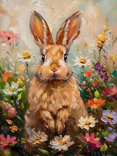 EIBEILI Diamond Painting Kits for Adults DIY 5D Diamond Art Paint with Round Diamonds Full Drill Gem Rabbit Art Painting Kit for Home Wall Decor Gifts 12x16inch