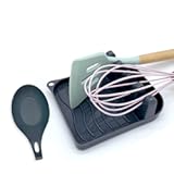 2 Pack Multiple Utensil Spoon Rest with Drip Pad Non-Slip Heat Resistant Kitchen and Grill Spoon Holder for Spatula&comma; Ladle&comma; Tongs&comma; Kitchen Gadgets&comma; and Cooking Accessories &lpar;Silver Gray&rpar;