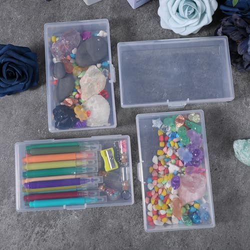 Image of 5.3X3.1 Inch 4 Pack Mini Plastic Storage Containers Box with Lid, Rectangle Clear Storage Boxes Clear Rectangle Box Organizer for Collecting Small Items Beads Jewelry Game Pieces Business Cards