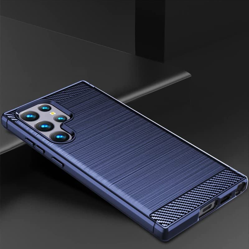 Image of NPRC Hybrid Ultra Slim Protective Case TPU Non-Slip Carbon Fiber Texture Shockproof Case Cover for Samsung Galaxy S23 Ultra - Blue