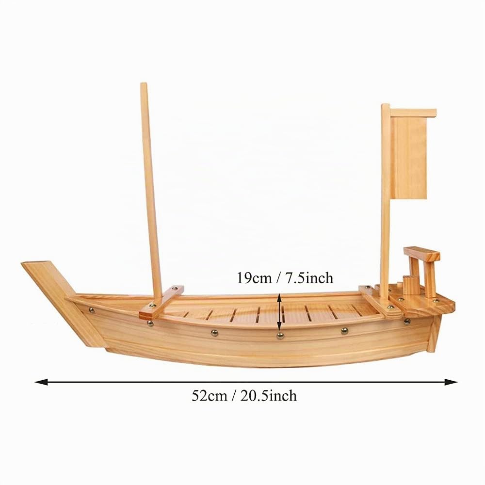 Vassoio da portata in legno per sushi e barca, 52 cm per ristorante o casa, vassoio per sushi di grandi dimensioni per piatti da cucina (52 cm).